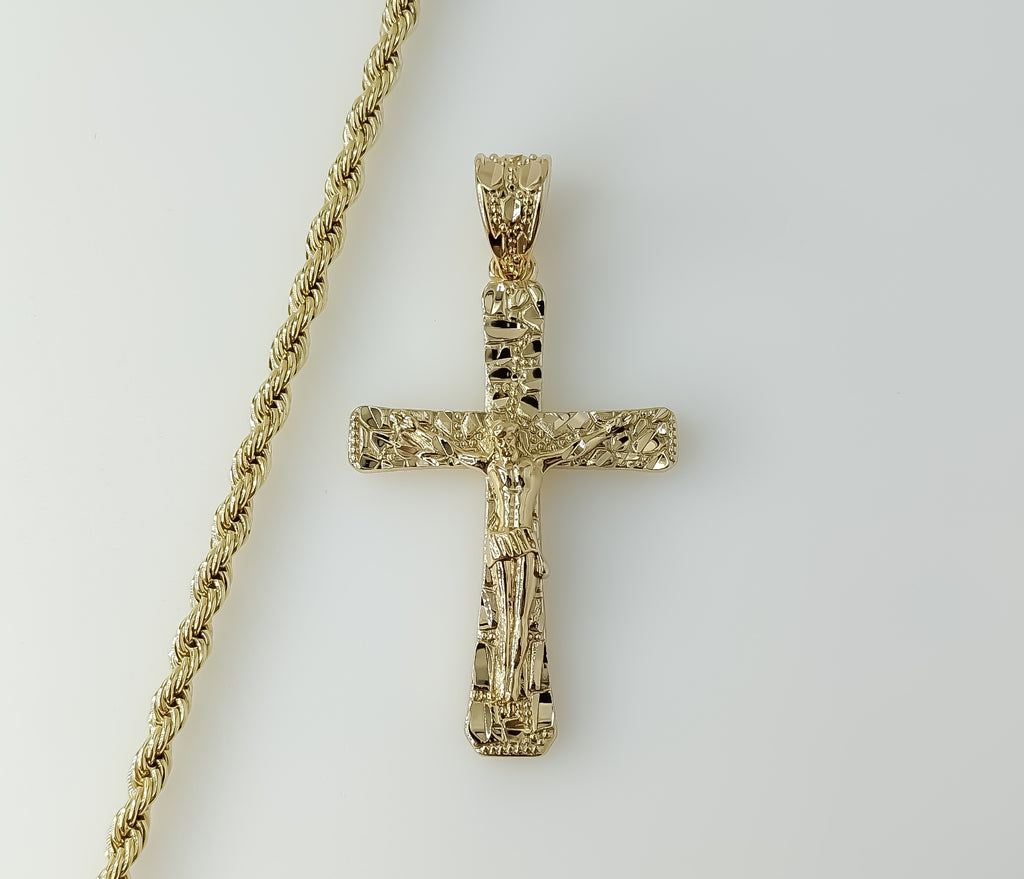 Plated Cross 4mm Rope/Braided Chain Necklace
