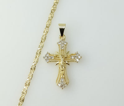 Jesus Crucifix Small Cross Golden Plated 3mm Star Chain Christian Jewelry