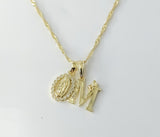 Plated Dainty Letter "M" Virgin Mary Double Pendants 14K Twist Chain Necklace