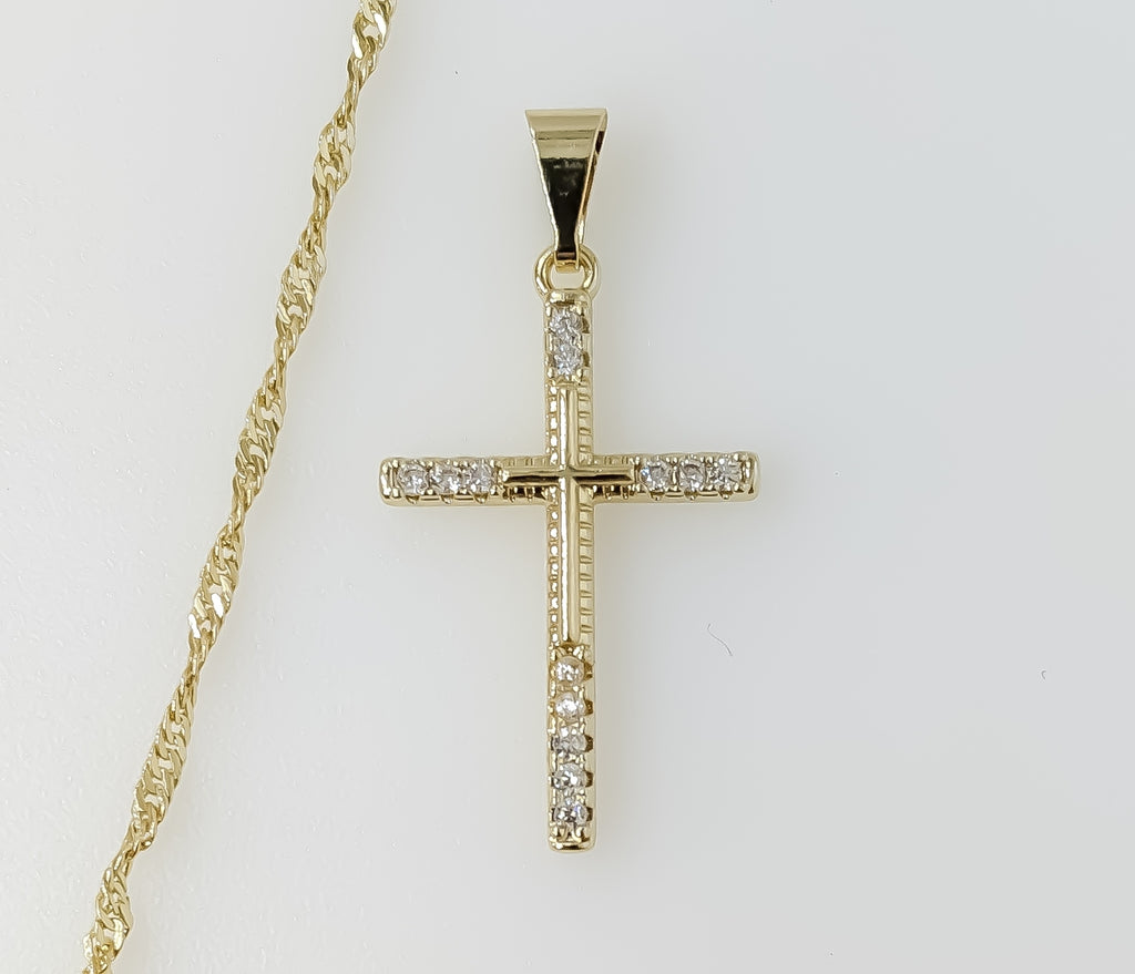 Plated Small Cross 14K Twist Chain Necklace