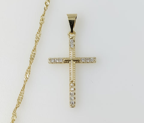 Plated Small Cross 14K Twist Chain Necklace