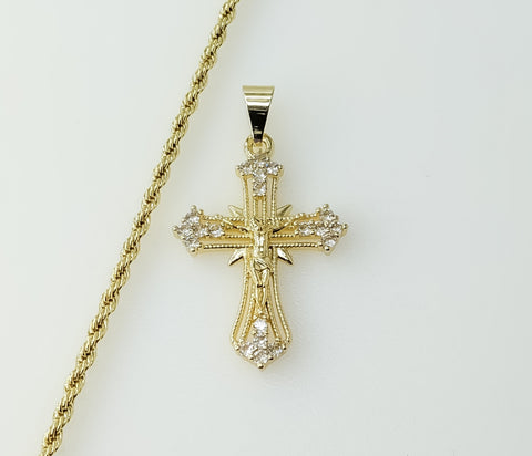 Gold plated small cross pendant on a 2mm braided chain necklace.
