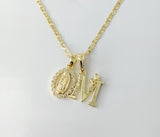 Plated Dainty Letter "M" Virgin Mary Double Pendants 2.5mm Star Chain Necklace