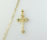 Gold plated 14K small cross Jesus crucifix Cuban link chain necklace.

Gold plated small cross Jesus crucifix Cuban chai