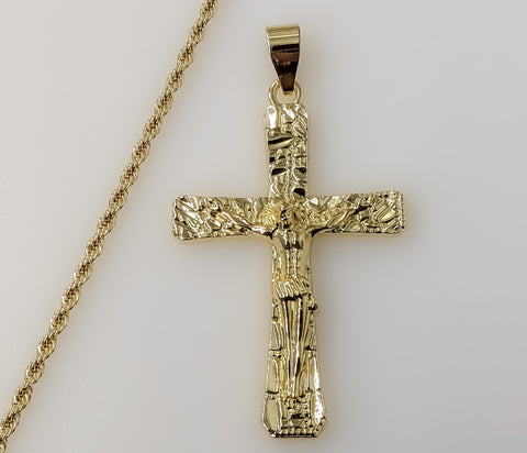 Everyday Wear Men Nugget Design Jesus Crucifix Cross Plated 2mm Rope Braided