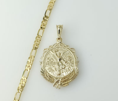 Plated Mexican Centenario Double Sided 5mm Figaro Chain Necklace