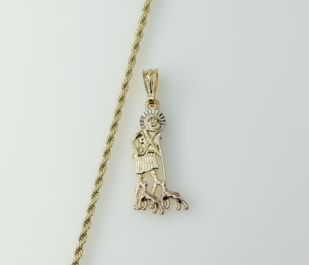 Gold Plated tri-color rope/braided chain Saint Lazarus pendant necklace.