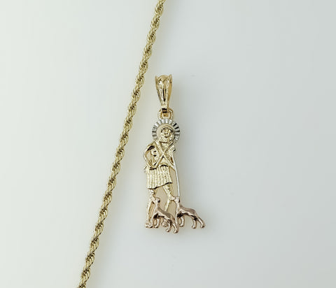 Gold Plated tri-color rope/braided chain Saint Lazarus pendant necklace.