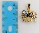A stylized gold plated elephant pendant with a star symbol.
A 3D elephant figurine pendant with intricate star details.