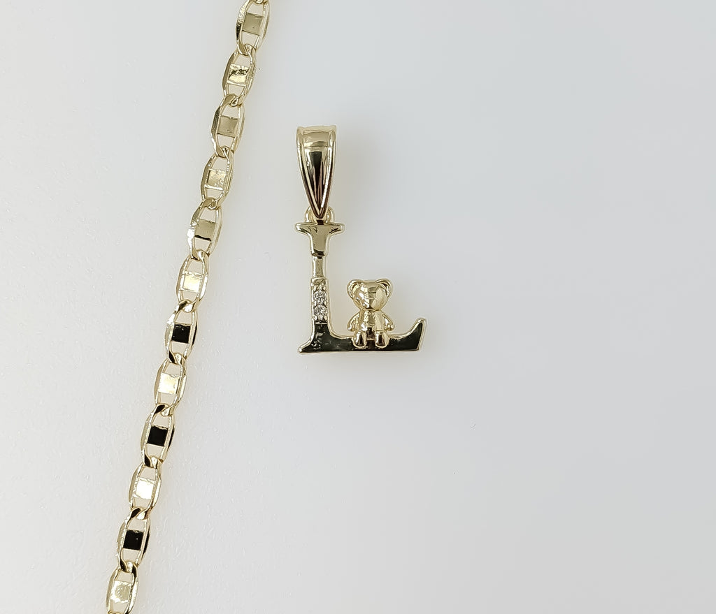 Plated Dainty Letter "L" 3mm Flat Mariner Anchor Chain Necklace