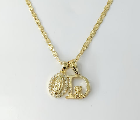 Gold plated double pendants necklace with delicate chain and Virgin Mary charm.

Gold plated dainty Virgin Mary double p