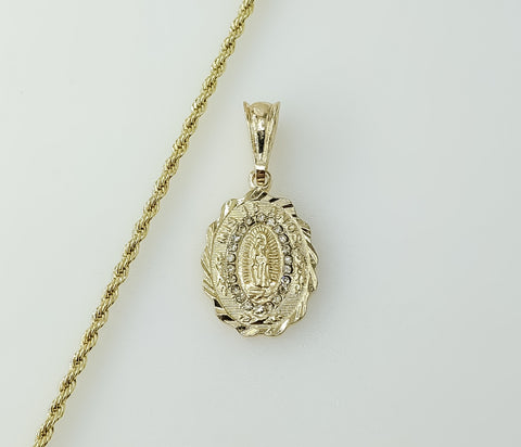 "Mis 15 Años" Virgin Mary Plated 2mm Rope Braided Chain Devotion Necklace