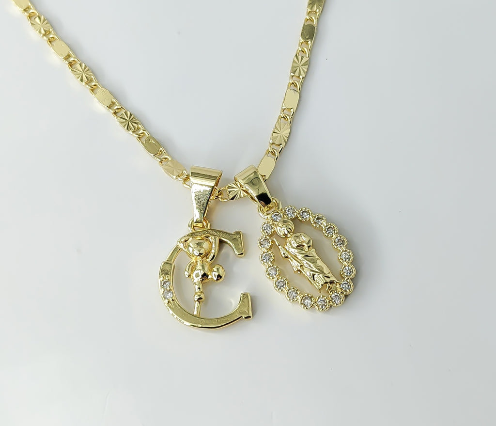 Plated Dainty Letter "C" Saint Jude Pendants 2mm Star Solid Chain Necklace