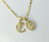 Plated Dainty Letter "C" Saint Jude Pendants 2mm Star Solid Chain Necklace