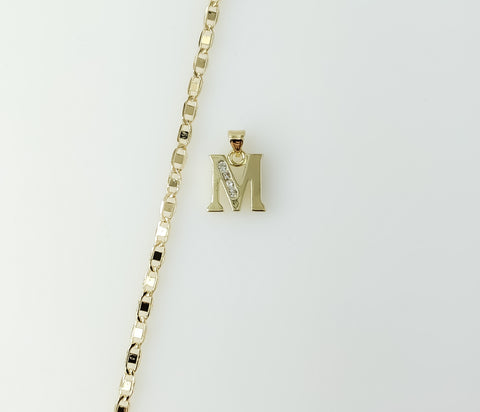 Plated Dainty Letter "M" 3mm Flat Mariner Anchor Chain Necklace