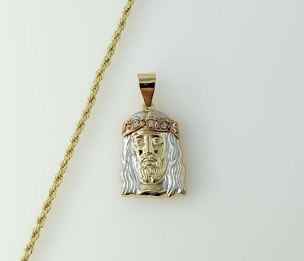 Plated Tri-Color Jesus 2mm Rope/Braided Chain Necklace