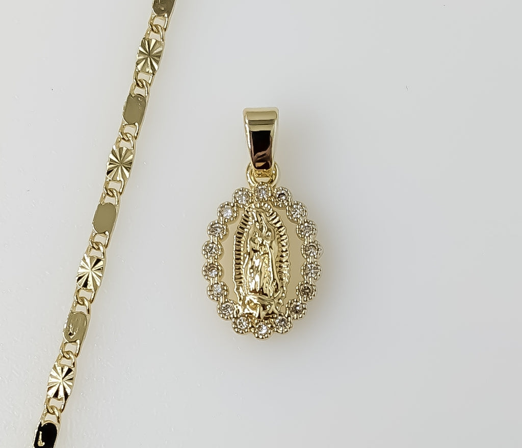 Plated Dainty Virgin Mary 2mm Star Solid Chain Necklace