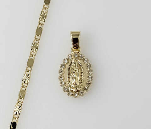 Plated Dainty Virgin Mary 2mm Star Solid Chain Necklace