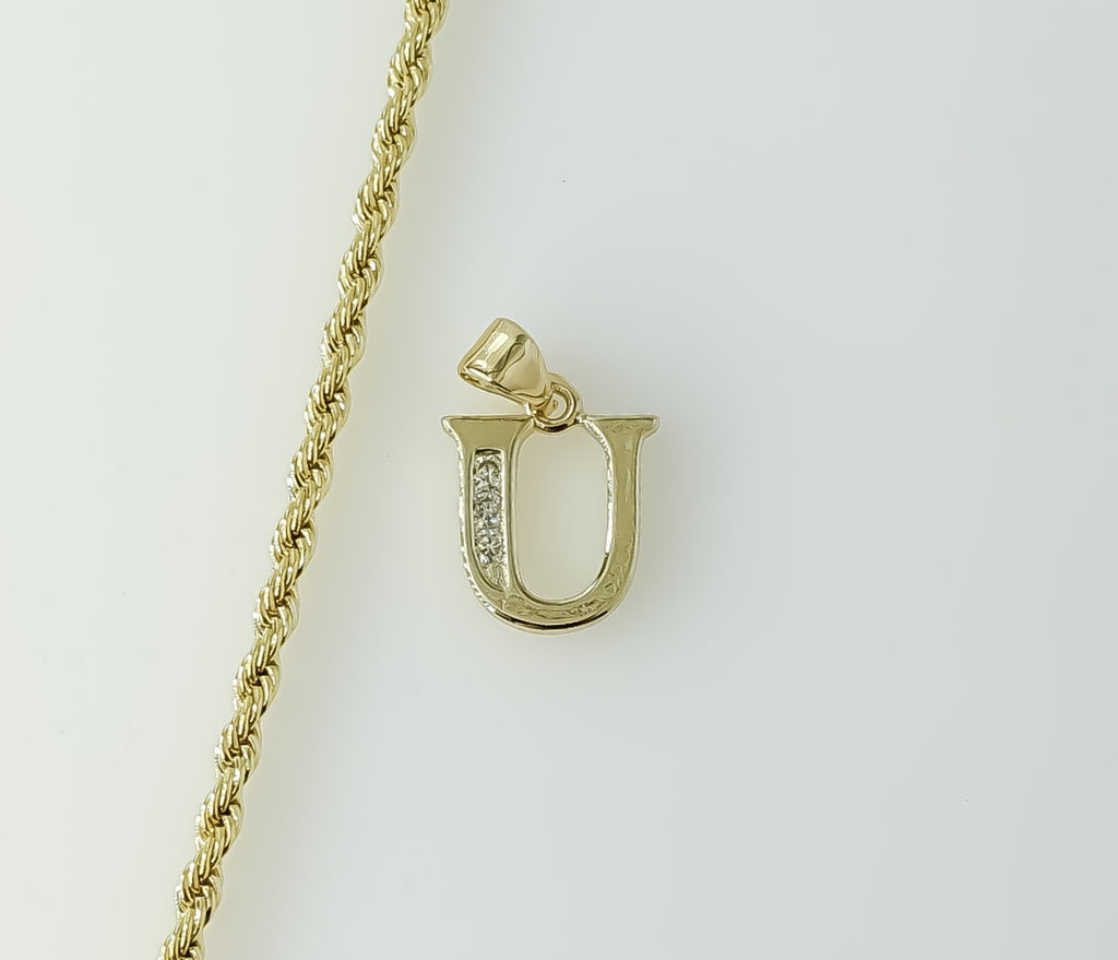 Plated sterling silver dainty rope braided chain necklace with letter "U" pendant.

Silver plated rope braided chain nec