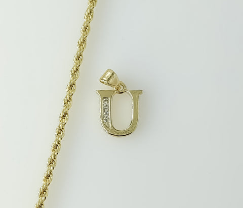 Plated sterling silver dainty rope braided chain necklace with letter "U" pendant.

Silver plated rope braided chain nec