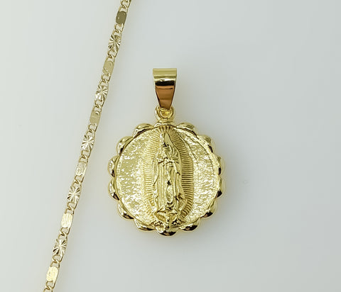 Gold-plated Virgin Mary star pendant on a 2mm solid chain necklace.
Gold-plated Virgin Mary star pendant suspended from