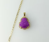 A 14K gold plated Buddha pendant on a Cuban chain necklace.

A Buddha pendant in gold plated metal on a delicate Cuban c