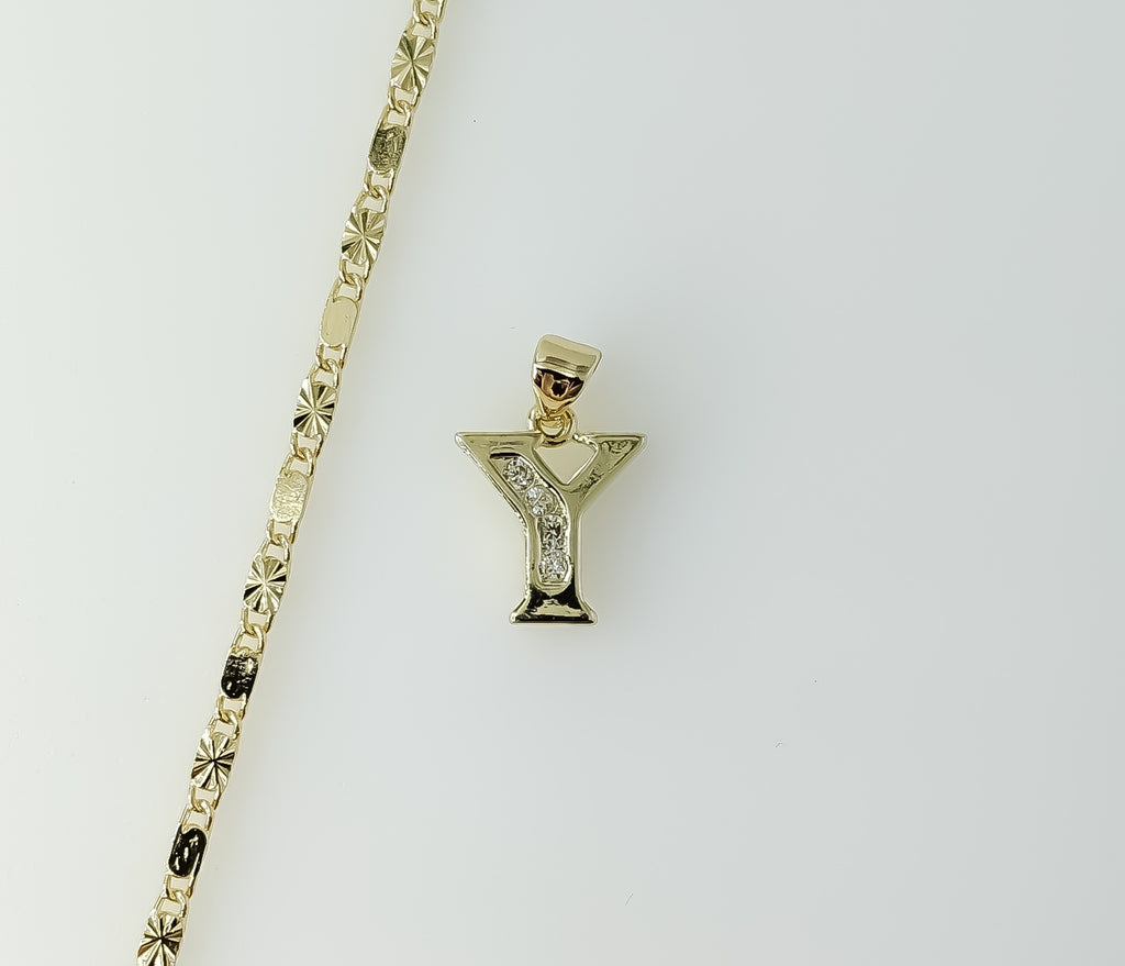 Plated Dainty Letter "Y" 2mm Star Solid Chain Necklace
