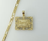 Gold plated figaro chain necklace with Blinged The Last Supper pendant.

Gold plated 5mm figaro chain necklace with Blin