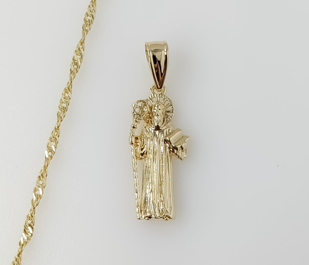 Plated Small Saint Benedict 14K Twist Chain Necklace