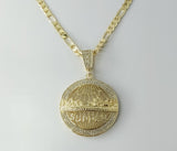 Large gold plated figaro chain necklace with 18k gold accents and a long chain style.