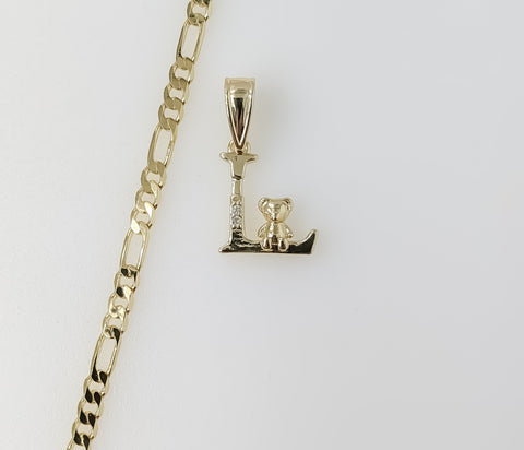 Plated Dainty Letter "L" 3mm Figaro Chain Necklace