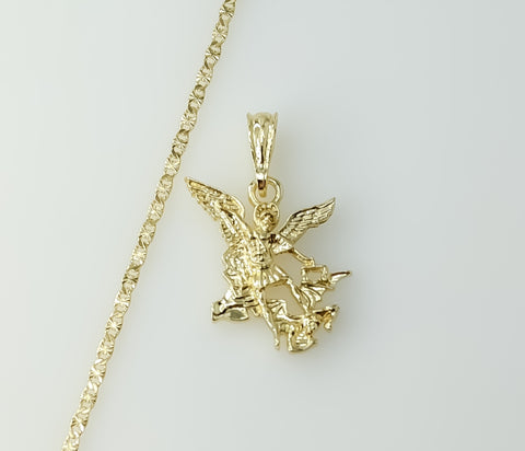 Gold plated small chain necklace featuring an archangel Saint Michael pendant.

Gold plated chain necklace with an archa