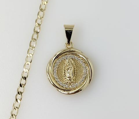 Plated Dainty Virgin Mary 14K 3mm Cuban Chain Necklace