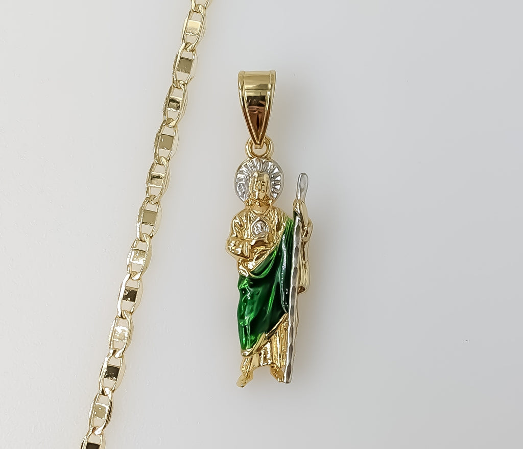Plated Small Multicolor Saint Jude 3mm Flat Mariner Anchor Chain Necklace