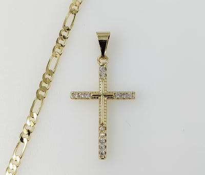 Plated Small Cross 3mm Figaro Chain Necklace