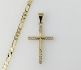 Plated Small Cross 3mm Figaro Chain Necklace