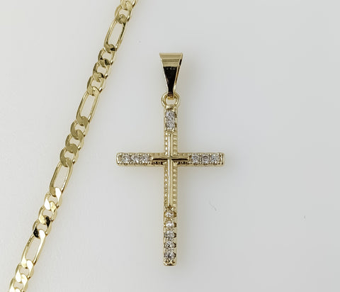Plated Small Cross 3mm Figaro Chain Necklace