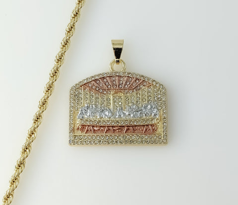 Plated Tri-Color Blinged The Last Supper 4mm Rope/Braided Chain Necklace