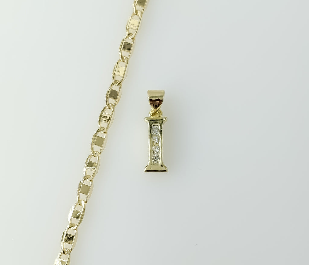 Plated Dainty Letter "I" 3mm Flat Mariner Anchor Chain Necklace