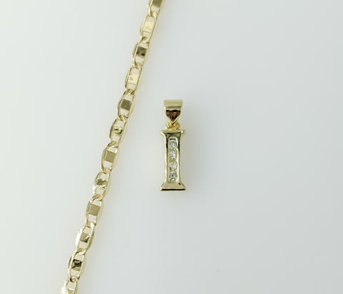 Plated Dainty Letter "I" 3mm Flat Mariner Anchor Chain Necklace