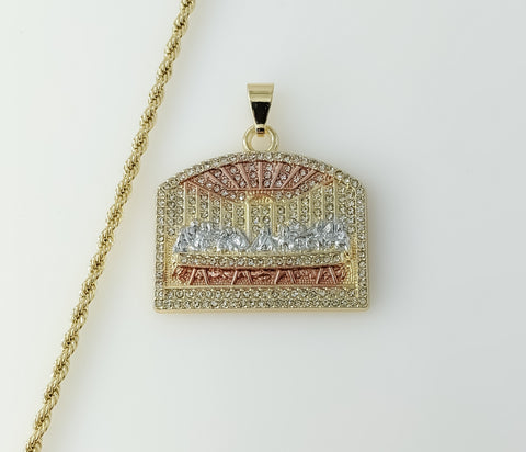 Plated Tri-Color Blinged The Last Supper 3mm Rope/Braided Chain Necklace