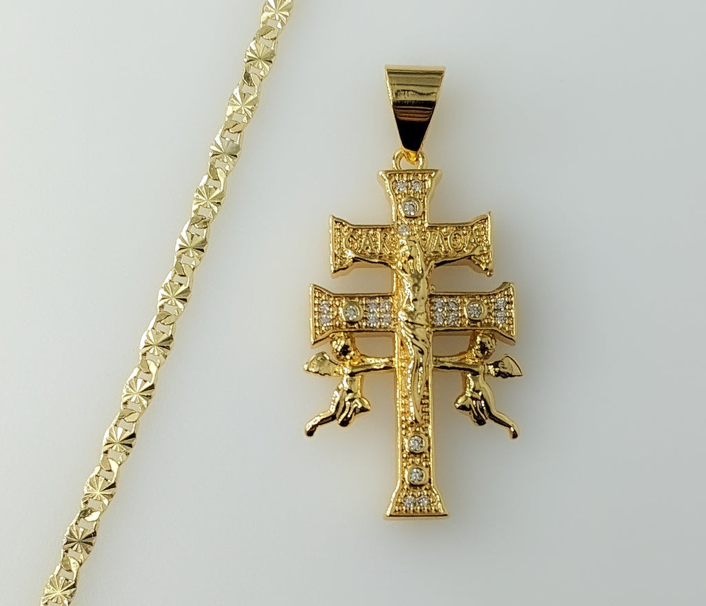 Plated Holy Cross of Caravaca 3mm Star Chain Necklace