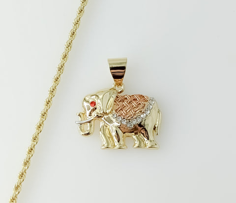 Plated Tri-Color Elephant 2mm Rope/Braided Chain Necklace
