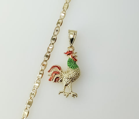 Multicolor Rooster Plated 3mm Flat Mariner Anchor Chain Everyday Necklace