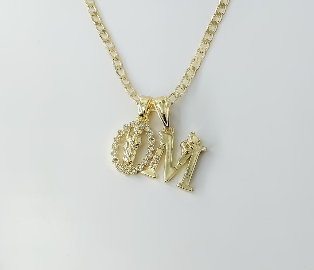 14K gold plated double pendants Saint Jude necklace on 3mm Cuban chain jewelry.

Gold plated Saint Jude double pendants