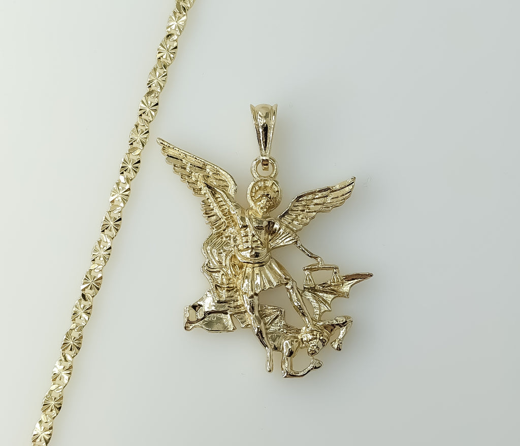 Plated Large Archangel Saint Michael 4mm Star Chain Necklace