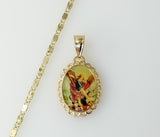 Gold plated archangel Saint Michael star solid chain necklace with chain links.