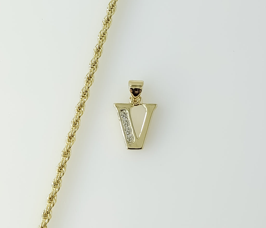 Plated Dainty Letter "V" 2mm Rope/Braided Chain Necklace