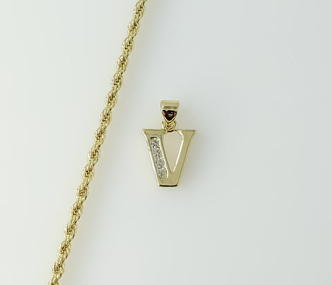 Plated Dainty Letter "V" 2mm Rope/Braided Chain Necklace