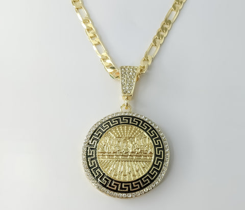 Gold Plated Figaro chain necklace with 6mm links and The Last Supper charm.

Gold Plated 6mm Figaro chain necklace featu